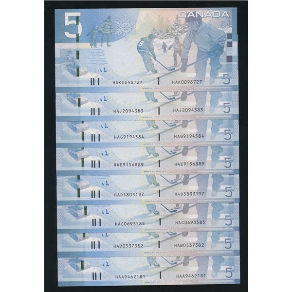 Bank of Canada $5, 2010-2011 HA_ Prefix Collection