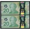 Image 2 : Bank of Canada $20, 2015 - Lot of 2 Consecutives