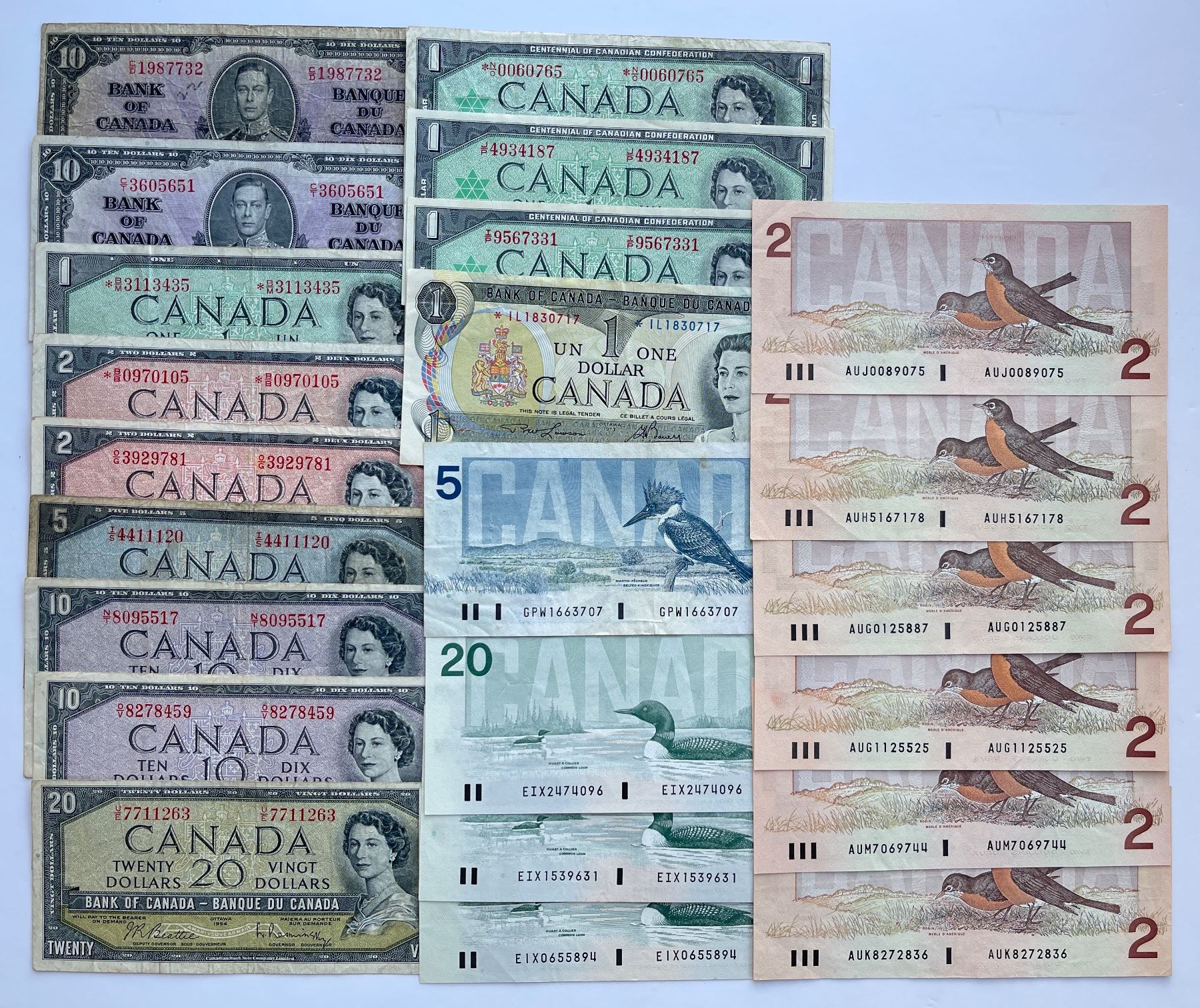All Canadian Notes Bank of Canada - Wholesale Circulated Lot of 23 Notes