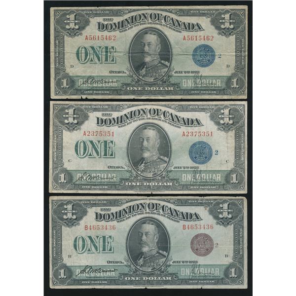 Dominion of Canada $1, 1923 - Lot of 3