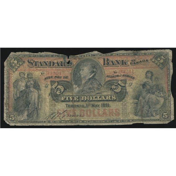 The Standard Bank of Canada $5, 1891