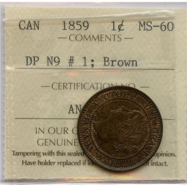1859 One Cent - Double Punched Narrow 9 Var.#1