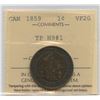 Image 1 : 1859 One Cent - Triple Punched Narrow 9, Triple Punched 1