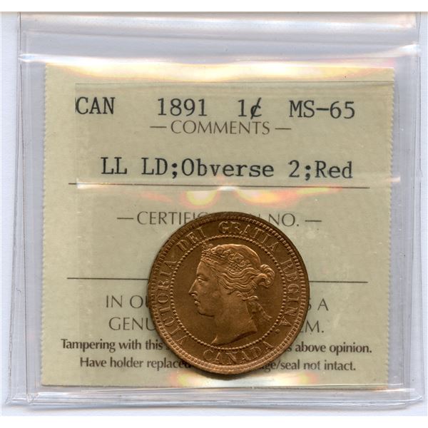 1891 One Cent - Large Leaves, Large Date
