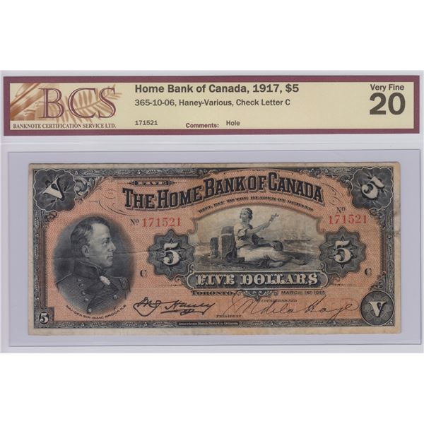 Home Bank of Canada $5, 1917