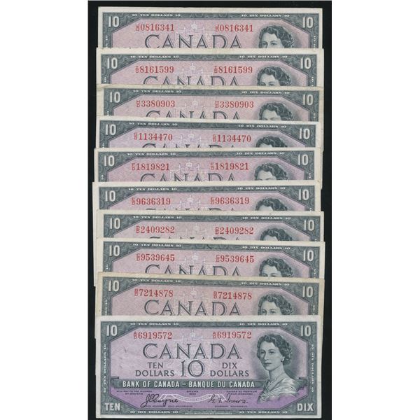 Bank of Canada $10, 1954 Devil's Face - Lot of 10