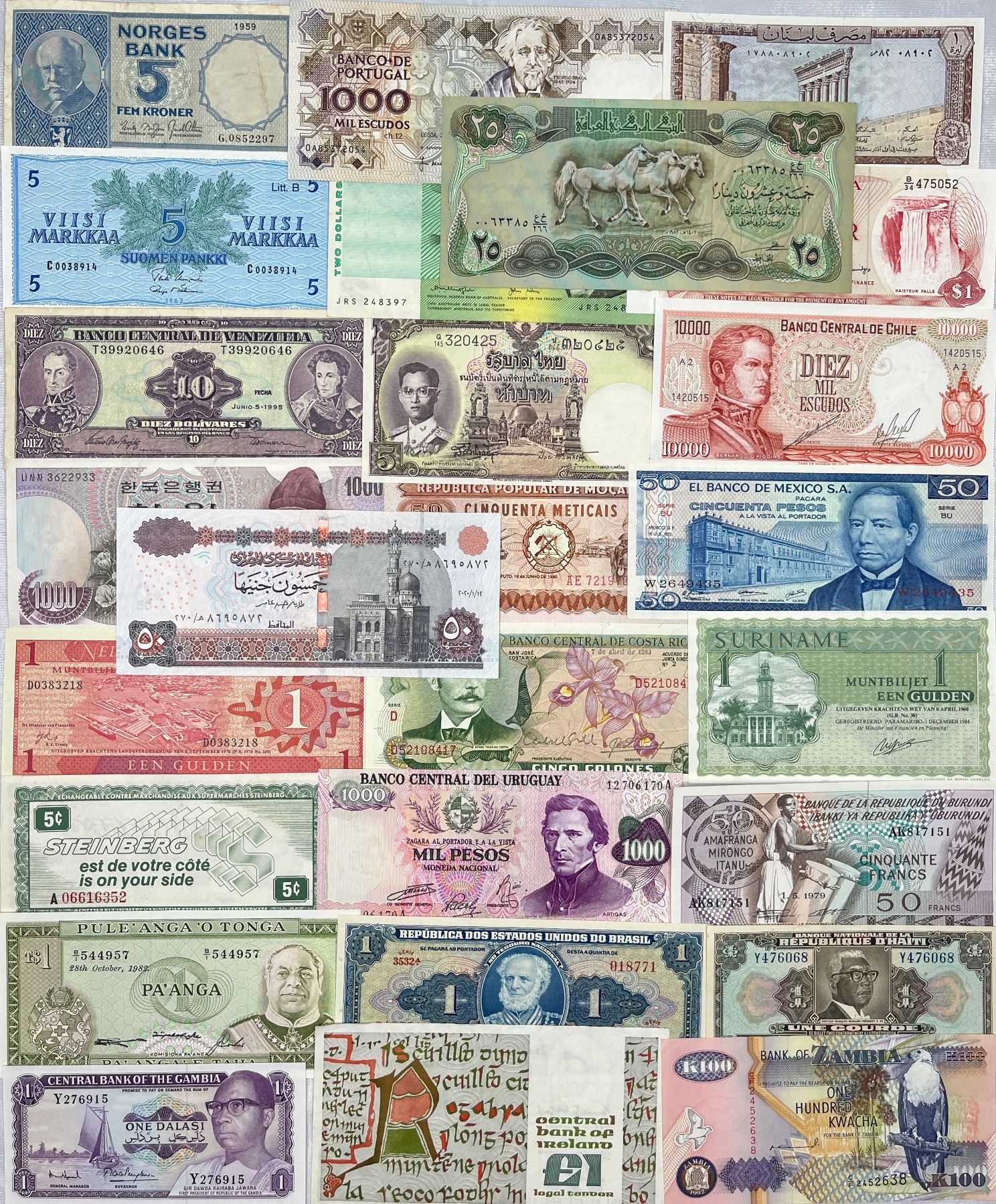 World Banknote Collection of 74 pcs.