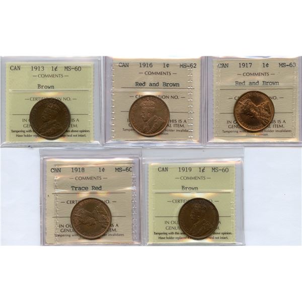 Large Cents - Lot of 5 ICCS Graded