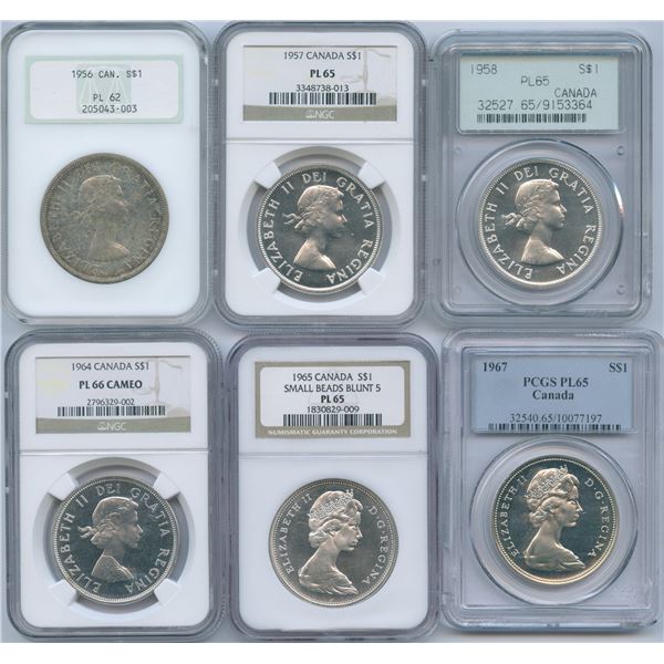 Lot of 6 Graded Silver Dollars
