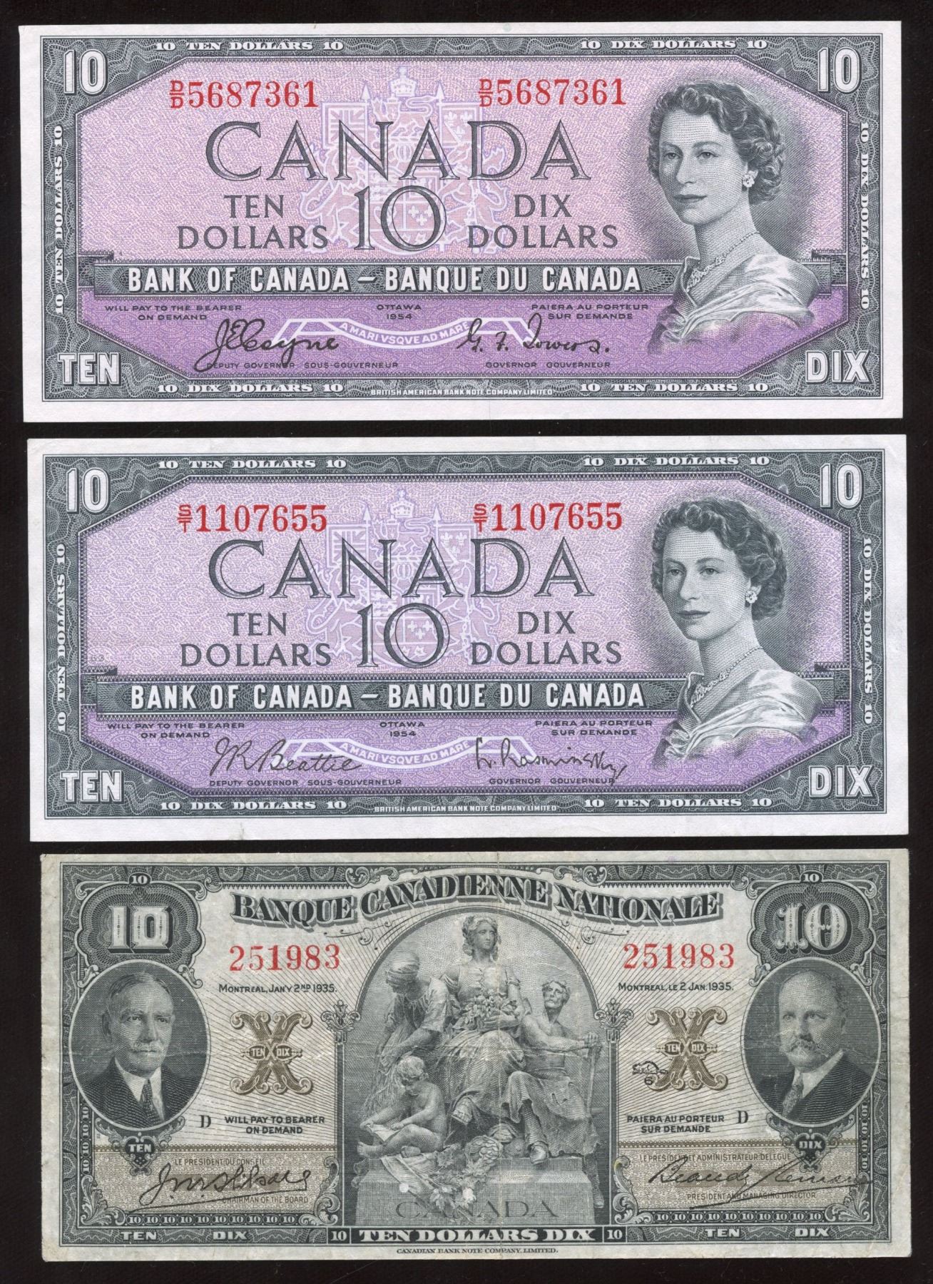 Canadian Banknotes Examples Bank of Canada $10 Collection of 10 Notes - Geoffrey Bell Auctions