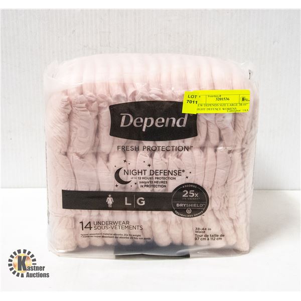 NEW DEPENDS SIZE LARGE 38-44" NIGHT DEFENCE WOMENS