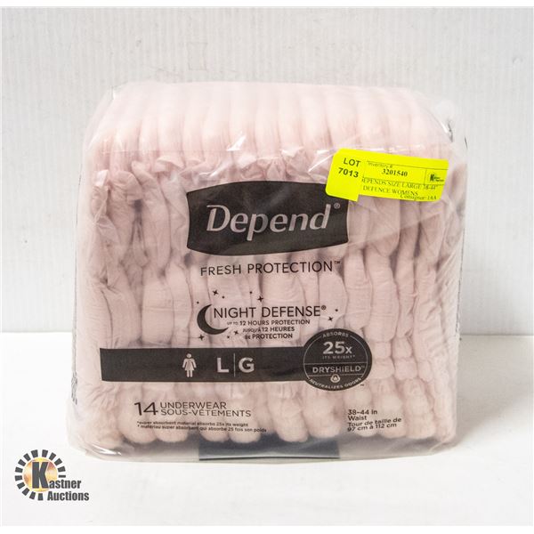 NEW DEPENDS SIZE LARGE 38-44" NIGHT DEFENCE WOMENS