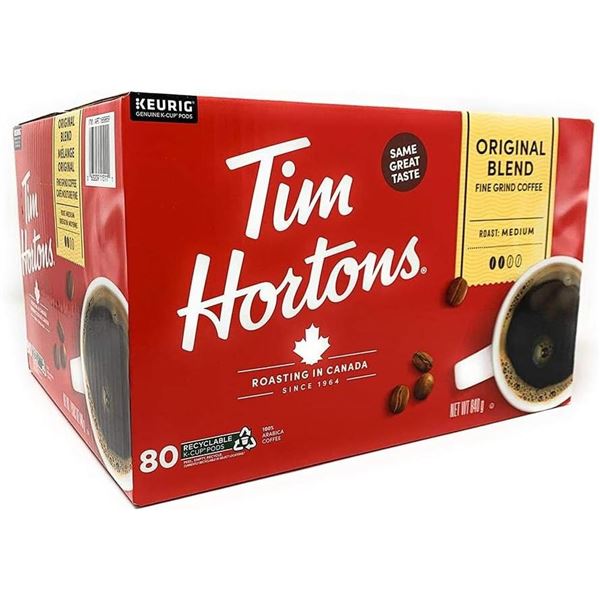 NEW CASE WITH 80 KEURIG KCUP TIM HORTONS ORIGINAL