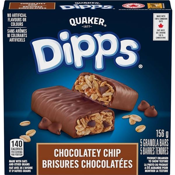 NEW CASE WITH 12 BOXES OF QUAKER DIPPS CHOCOLATEY