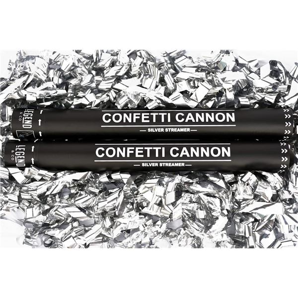 NEW LEGEND & CO 2 PACK OF SILVER CONFETTI CANNONS