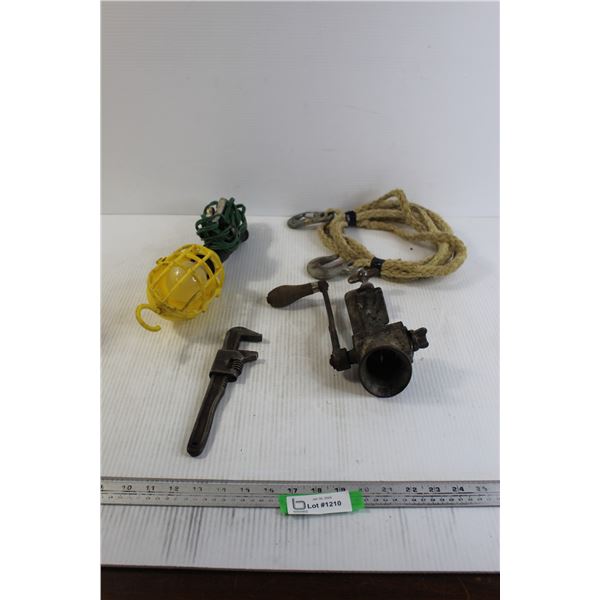 Nut Grinder, Trouble Light, Tow Rope, Pipe Wrench