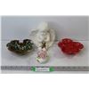 Image 1 : (2) Ceramic Candy Dishes, Angel Ornament, Flower Ornament
