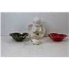 Image 6 : (2) Ceramic Candy Dishes, Angel Ornament, Flower Ornament