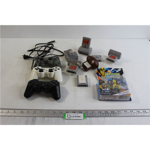 (3) PS3 Controllers, Wolverine Figurine - Sealed, N64 Accessories, Cord