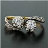 Image 2 : Antique Edwardian 14K Gold Platinum .54 ctw European Diamond Two-Stone Bypass Ri