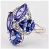 Image 2 : 8.99 ctw Tanzanite and 0.31 ctw Diamond 18K White Gold Ring