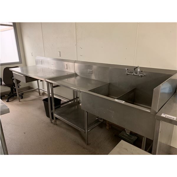 STAINLESS STEEL PREP TABLE AND 2 BIN STAINLESS STEEL SINK WITH FAUCET