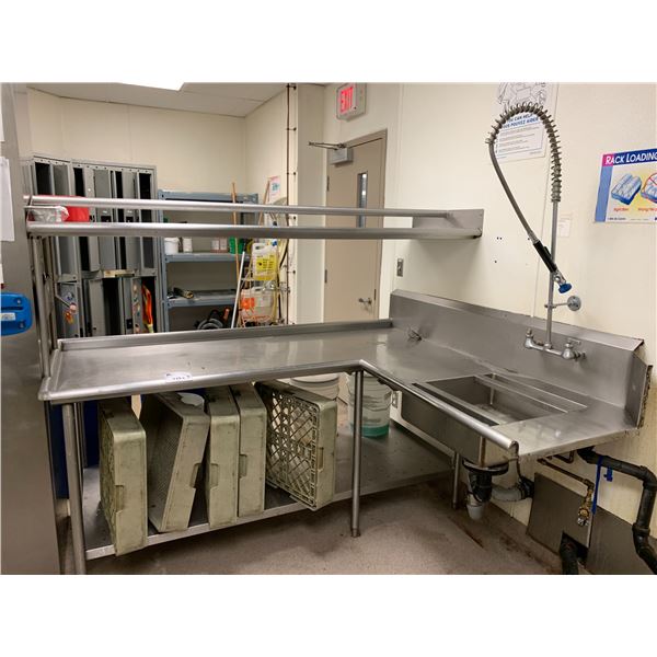 STAINLESS STEEL L SHAPED WASHING STATION WITH SINK AND PULL DOWN FAUCET