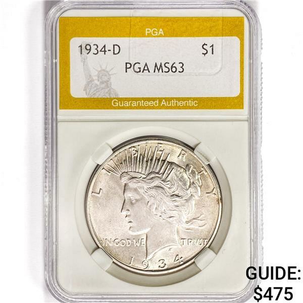 1934-D Silver Peace Dollar PGA MS63