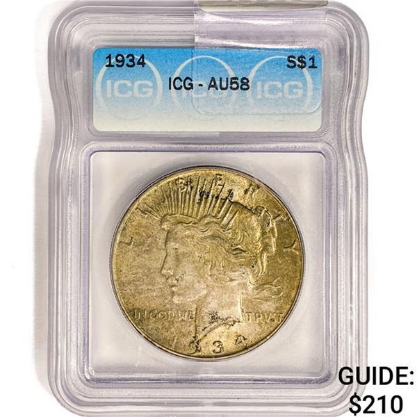 1934 Silver Peace Dollar ICG AU58