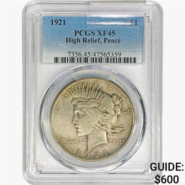 1921 Silver Peace Dollar PCGS XF45 High Relief