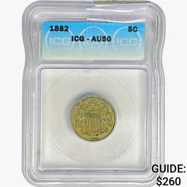 1882 Shield Nickel ICG AU50