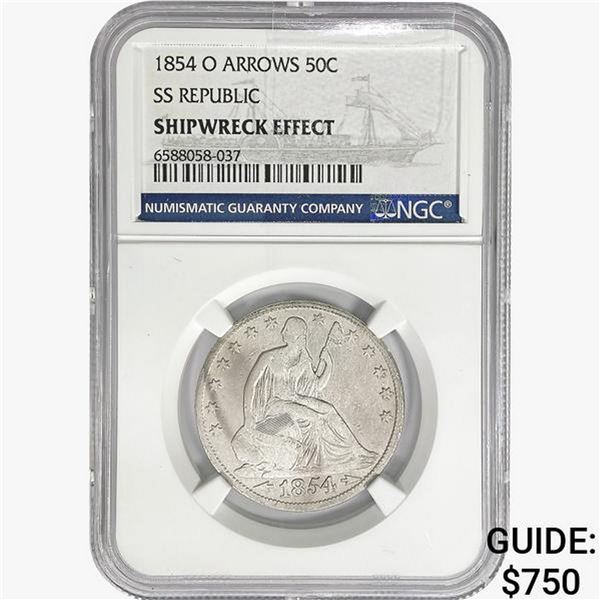 1854-O Seated Lib. 50C NGC Shipwreck Effect SS Rep