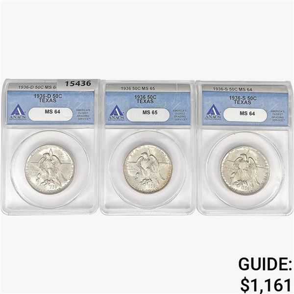1936 [3] Texas Half Dollar ANACS MS64/65