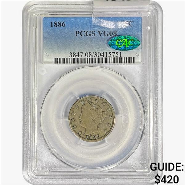 1886 CAC Liberty Victory Nickel PCGS VG08