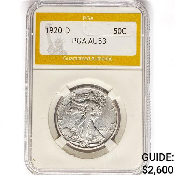 1920-D Walking Liberty Half Dollar PGA AU53