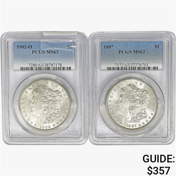 1887&1902 [2] Morgan Silver Dollar PCGS MS62/63