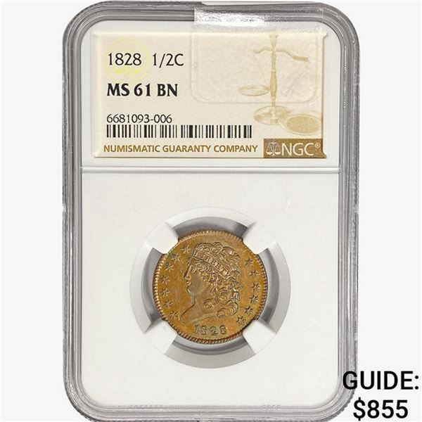 1828 Classic Head Half Cent NGC MS61 BN