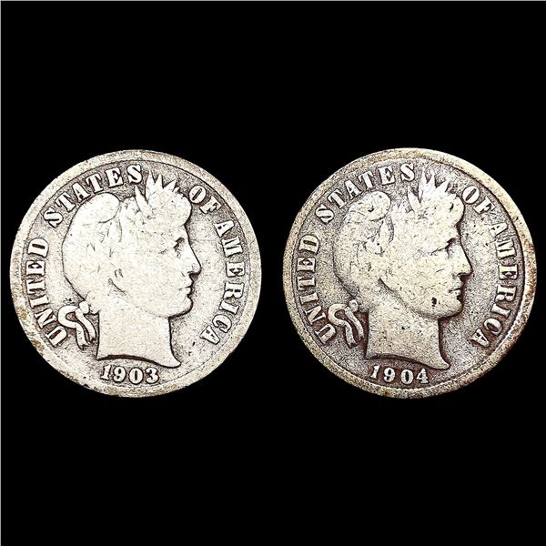 [2] Barber Silver Dimes [1903-S, 1904-S] NICELY CI
