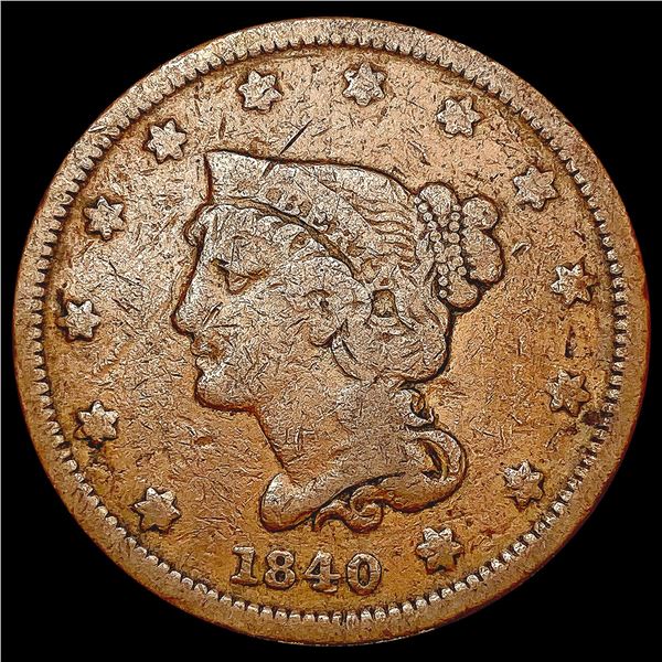 1840 Braided Hair Large Cent NICELY CIRCULATED