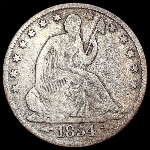 1854 Arws Seated Liberty Half Dollar LIGHTLY CIRCU