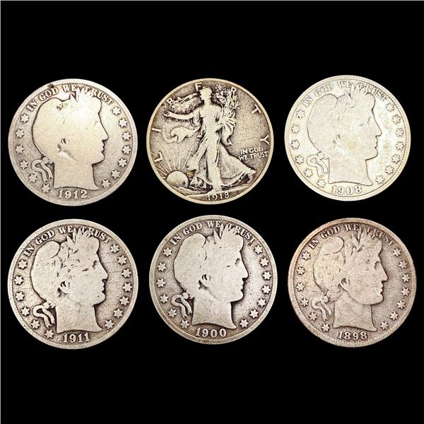 [6] US Silver Half Dollars [1898, 1900-O, 1908, 19