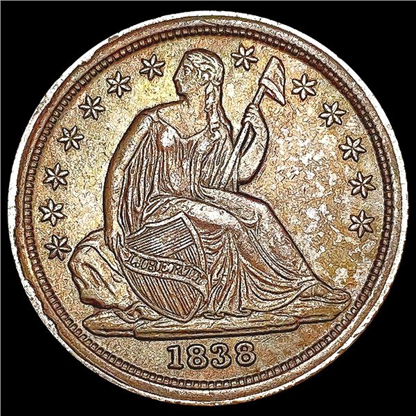 1838 No Dr Lg Stars Seated Liberty Dime UNCIRCULAT