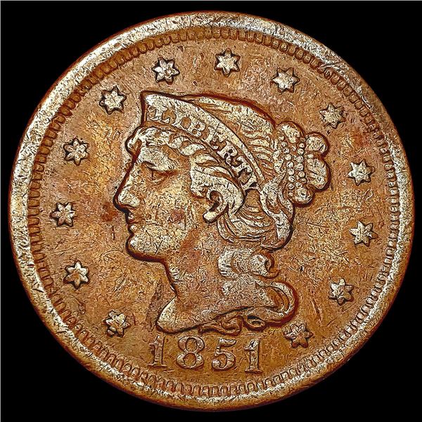 1851 Braided Hair Large Cent LIGHTLY CIRCULATED