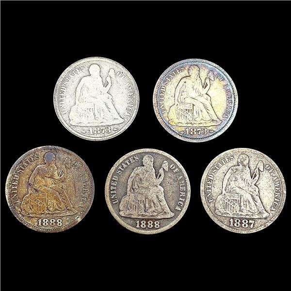 [5] Seated Lib Dimes [[2] 1873, 1887-S, 1888, 1888