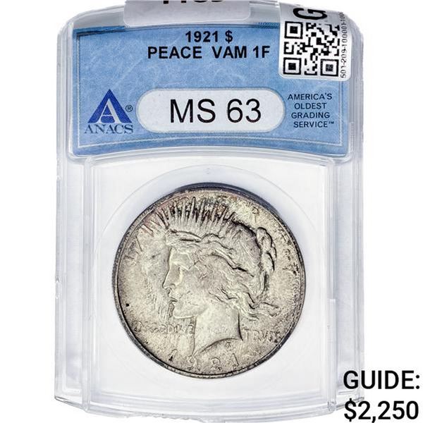 1921 Silver Peace Dollar ANACS MS63 VAM 1F