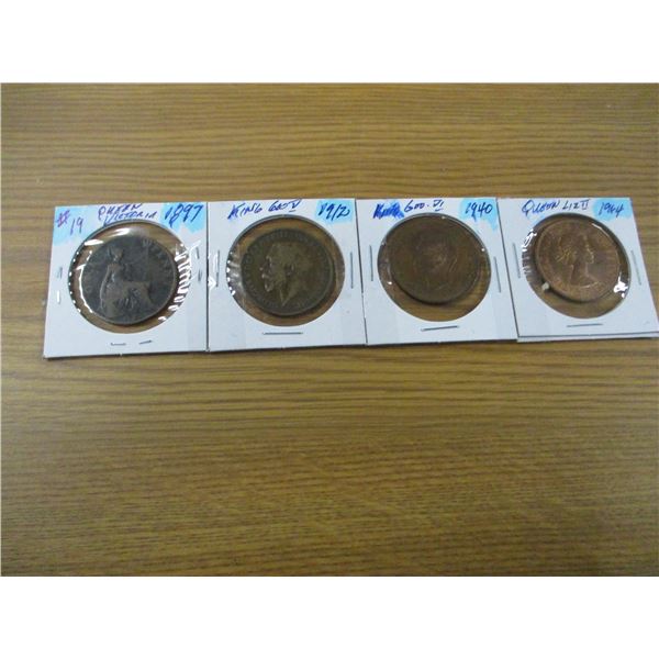 1897 VICTORIAN, 1912 KGV, 1940 KGVI & 1964 QEII PENNY SET