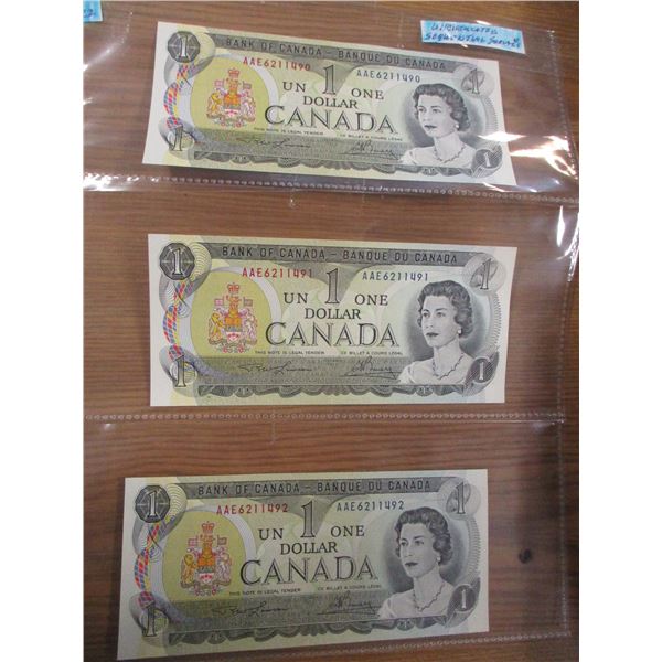 1973 STOCK SHEET LAST OF CANADA $1 BILLS (SEQUENTIAL SERIAL NUMBERS)