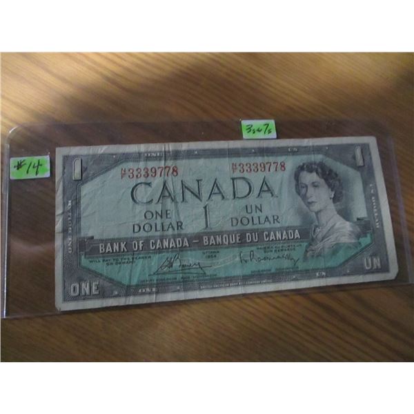 1954 BANK NOF CANADA POKER HAND SERIAL NUIMBER $1 BILL