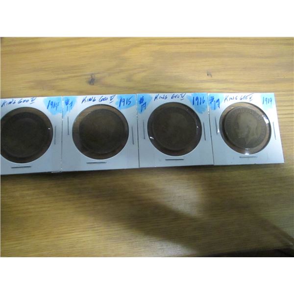 1914, 1915, 1916 & 1919 KING GEORGE V SET OF LARGE PENNIES