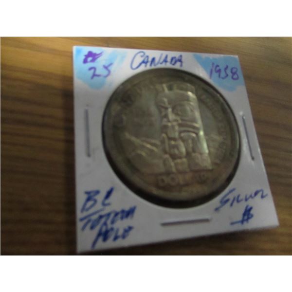 1958 BC TOTEM POLE SILVER DOLLAR
